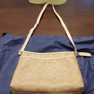 Coach Beige Crossbody Bag with White Strap